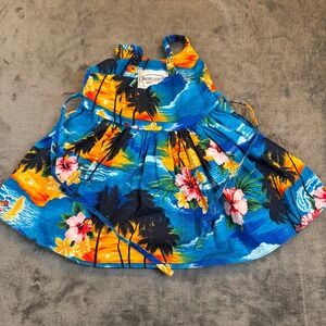 Pacific Legend Hawaiian Sun Dress Kids 6 Months Blue Tropical Palm Tree Cotton